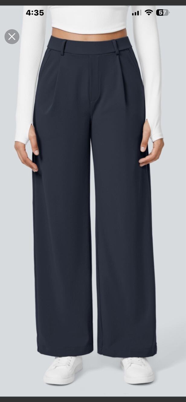 Halara Sz M Medium Navy Dress Pant Pleat Flex High Waist Straight Leg Work